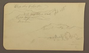 Dibujo, Cordillera, Cuautla, Iglesia; reverso: Caballo agazapado, anotaciones sobre el paisaje, febrero de 1885. de Frederic Edwin Church