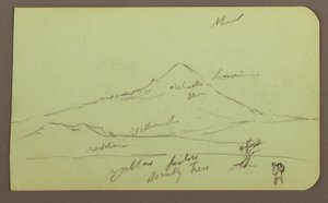 Dibujo, Montaña, árbol, figura; Verso: iglesia, árbol, 1883 de Frederic Edwin Church