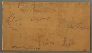 Dibujo, Montañas sobre una llanura, dos arco iris, Austria o Baviera, 1868