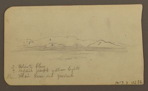 Dibujo, Montañas; Verso: Foothills amp; Mountain Range, 21 de diciembre de 1885 de Frederic Edwin Church