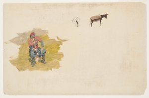 Dibujo, Oriente Próximo, hombre; burro, 1868-69 de Frederic Edwin Church