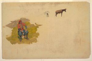 Dibujo, Oriente Próximo, hombre; burro, 1868-69 de Frederic Edwin Church