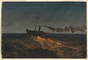Dibujo, Barco de vapor a paletas al atardecer, ca. 1853 de Frederic Edwin Church