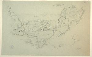 Dibujo, Petra, Jordania desde el oeste, mostrando el palacio y las tumbas corintias, 26 de febrero de 1868. de Frederic Edwin Church