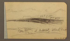 Dibujo, Llanura, colina, ciudad; Verso: Cordillera, 1889 de Frederic Edwin Church