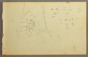 Dibujo, Estudio de plantas, caras, posiblemente 1844