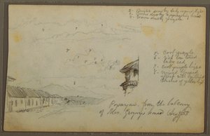 Dibujo, Popayán, Colombia; Verso: Paisaje montañoso, Colombia, 9 de agosto de 1853.