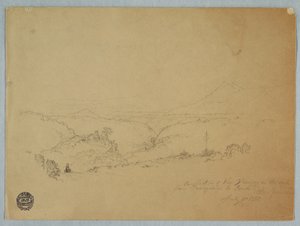 Dibujo, Recuerdo del paisaje en el camino de Fusugasuga a Pandi, Nueva Granda, Colombia, 11 de julio de 1853. de Frederic Edwin Church