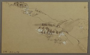 Dibujo, Parte Derecha de un Croquis del Valle de El Yemen, Arabia: Vista lejana, 20 de febrero de 1868 de Frederic Edwin Church