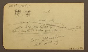 Dibujo, Montaña escarpada a través de una llanura; reverso: Figuras, Paisaje, 12 de diciembre de 1884 de Frederic Edwin Church