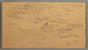 Dibujo, Picos de montañas afilados, cielo nublado, junio de 1874 de Frederic Edwin Church