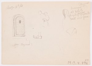 Dibujo, Bocetos de una estructura abovedada, barco y casa señorial, enero de 1868
