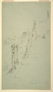 Dibujo, lado sur de la Acrópolis, Atenas desde el este, 20 de abril de 1869 de Frederic Edwin Church