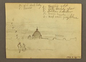 Dibujo, Basílica de San Pedro y Ciudad del Vaticano (vistas desde el norte), Roma, Italia, enero de 1869