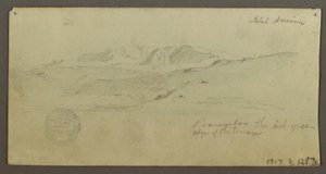 Dibujo, Casa señorial, Figura a caballo, Camello, Estudios arquitectónicos, Palmera, posiblemente 1868 de Frederic Edwin Church