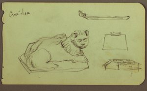 Dibujo, Estatua de León, Esquife; Verso: Estatua de León, diciembre de 1883