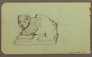 Dibujo, Estatua de León, Esquife; Verso: Estatua de León, diciembre de 1883