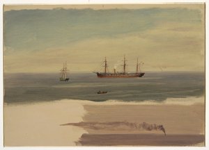 Dibujo, Barco de vapor y velero, julio de 1859