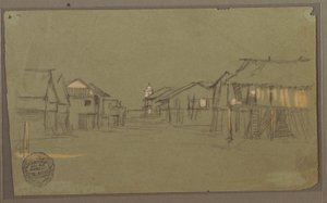 Dibujo, Calle que conduce a una iglesia,Guayaquil, Ecuador, mayo de 1857 de Frederic Edwin Church
