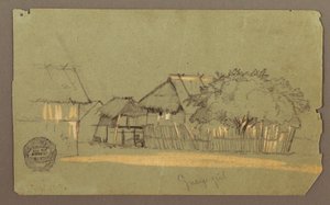 Dibujo, Calle con casas, Guayaquil, Ecuador, mayo de 1857 de Frederic Edwin Church