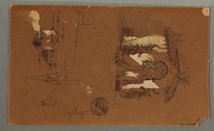 Dibujo, Estudios de Chalet, hombre con pipa, Patos, 1868