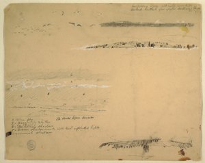Dibujo, Estudios de gaviotas, costa rocosa y cielo nublado, Gran Manán, Canadá, septiembre de 1851 de Frederic Edwin Church