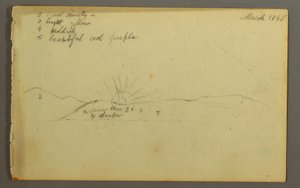 Dibujo, Sol poniéndose tras colinas bajas, 1845 de Frederic Edwin Church