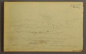 Dibujo, Sol poniéndose tras colinas bajas, 1845 de Frederic Edwin Church