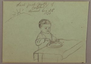 Dibujo, puesta de sol, niño comiendo, 22 de diciembre de 1870 de Frederic Edwin Church
