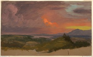 Dibujo, Puesta de sol en el valle del Hudson, 1870-75 de Frederic Edwin Church