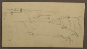 Dibujo, Puesta de sol sobre ribera con barco, 1858 de Frederic Edwin Church