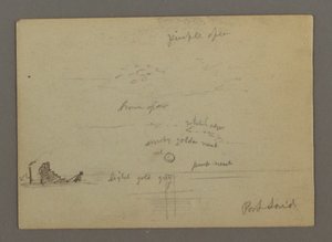 Dibujo, Puesta de sol sobre el mar, Barco de vapor, posiblemente 1868 de Frederic Edwin Church