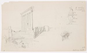 Dibujo, Templo de Júpiter al amanecer, Baalbek, 7 de mayo de 1868 de Frederic Edwin Church