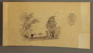 Dibujo, Tres vacas en un camino en el bosque, ca. 1845 de Frederic Edwin Church