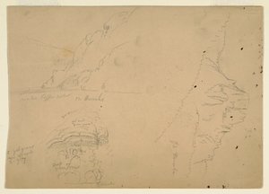Dibujo, Tres bocetos de escarpadas orillas montañosas del Danubio, 1868 de Frederic Edwin Church