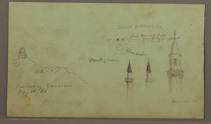 Dibujo, Tumba de una colina, tres minaretes, 1 de mayo de 1868 de Frederic Edwin Church
