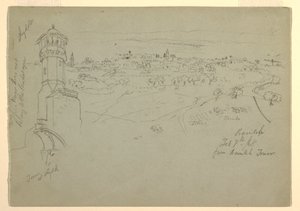 Dibujo, Torre de Lydda y Ramleh vista desde la Torre de Ramleh, Palestina [Ramleh, Israel], 7 y 10 de febrero de 1868. de Frederic Edwin Church