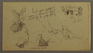 Dibujo, Pueblo bajo la cima de una montaña, Pueblo en la cima de una colina, posiblemente 1868-69 de Frederic Edwin Church