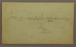 Dibujo, Ciudad junto a la costa, cordillera detrás, 27 de mayo de 1868 de Frederic Edwin Church