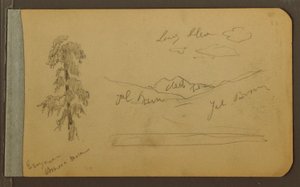 Dibujo, Árbol, montañas, 1889