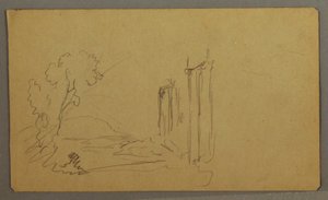 Dibujo, Árboles, columnas clásicas, posiblemente 1865-66 de Frederic Edwin Church