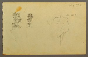 Dibujo, Árboles, vaca, 1844