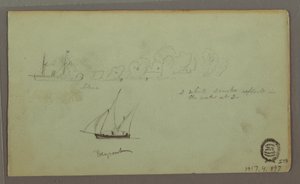 Dibujo, Dos estudios de pescadores con cañas y antorchas, abril de 1868