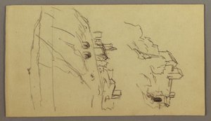 Dibujo, Dos estudios de ciudad en la cima de una montaña, posiblemente 1868-69