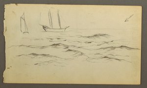 Dibujo, Dos veleros, olas, posiblemente 1860 de Frederic Edwin Church