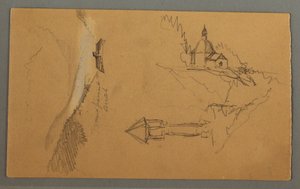 Dibujo, Valle, Torre, Iglesia, posiblemente 1868 de Frederic Edwin Church