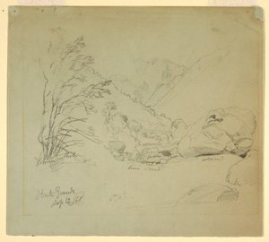 Dibujo, Valle con un puente cerca de Macugnaga, 12 de septiembre de 1868 de Frederic Edwin Church