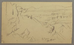 Dibujo, Vista de las colinas y la llanura hacia las montañas, Valle de El Yemen, febrero de 1868