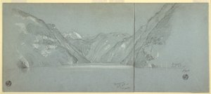 Dibujo, Vista del lago Konigssee con el Falkenstein, cerca de Berchtesgaden, Baviera, Alemania, Parte 2, 11 de julio de 1868 de Frederic Edwin Church