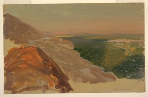 Dibujo, Vista de una llanura con Damasco, Siria, desde las montañas., mayo de 1868 de Frederic Edwin Church